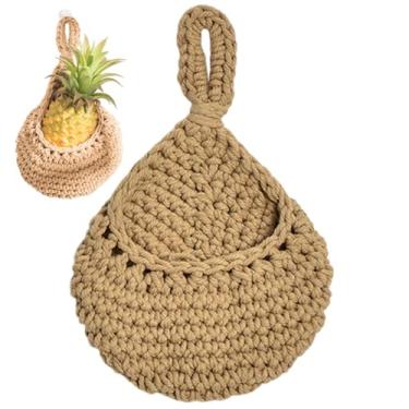 Imagem de Cesta de pendurar na parede com alça, cesta de parede de tecido de algodão marrom, organizador de pendurar para porta, cozinha, cestas de armazenamento de frutas e vegetais
