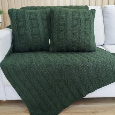 Imagem de Kit Manta Tricot Luxo 150x90cm + 2 Almofadas com Enchimento | Zíper Invisível | Fibra Siliconada | Sofá Sala | Xale Decorativo Elegante d05 (Verde Olive)