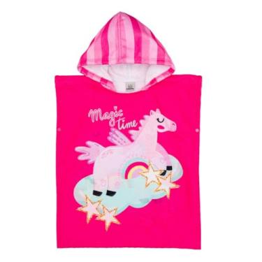 Imagem de Roupão Poncho Toalha Praia Piscina Infantil C/Capuz Natação (Unicórnio Listras F139, Único (1 á 3 anos))