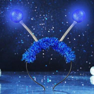 Imagem de Sixexey Light Up Alien Antenna Headband LED Space Martian Head Band Halloween Costume Hair Accessories for Women (E-Blue)