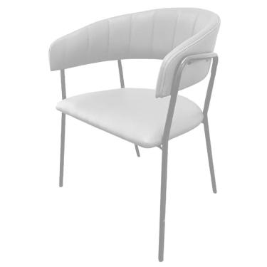 Imagem de Cadeira com Braços Maraú PSG Móveis Estofada Courissimo Branco com Base Aço Prata