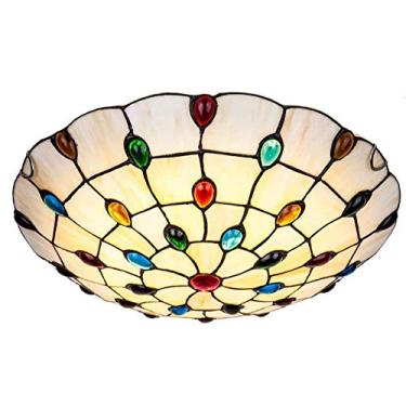 Imagem de DOGACA Luminária de teto estilo Tiffany vintage vitral cúpula lâmpada de teto montagem embutida lâmpada de teto regulável para sala de estar quarto corredor modelo de patch led luz quente 40 cm