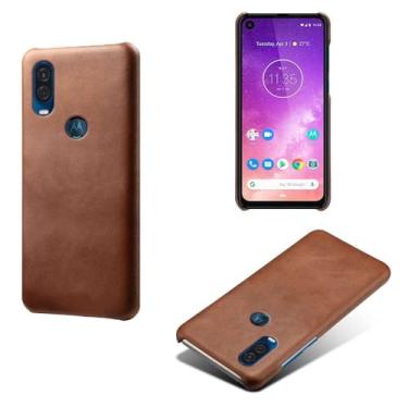 Imagem de Capa para MOTO ONE Vision,Proteção contra quedas,Casca de volta de cor sólida simples,Design de couro de imitação de plástico-Brown