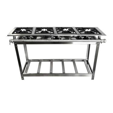 Imagem de Fogão Industrial 4 Bocas Duplas 30x30 P5 em Aço Inox Leona - Mr Fogões