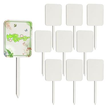 Imagem de AUEAR, Pacote com 10 etiquetas de sublimação para plantas etiquetas de árvore marcadores de jardim MDF para placas externas 10 x 3 cm