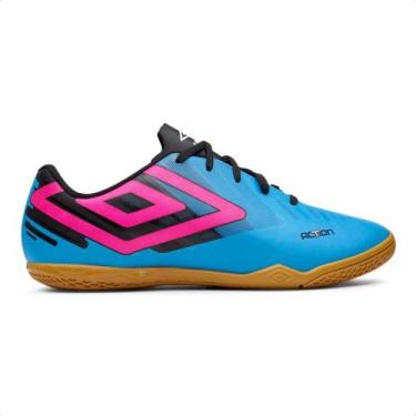 Imagem de Chuteira Futsal Umbro Action Masculino, Azul, Rosa, 42