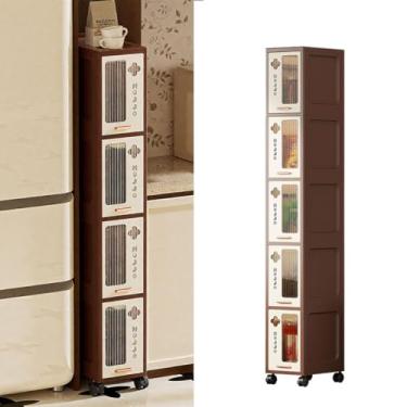 Imagem de Armário Estreito 20cm com Rodas, Organizador Dobrável para Cantos e Frestas, Multiuso Banheiro/Cozinha, À Prova D'Água (5 Camadas, Marrom)