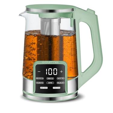 Imagem de Gourmia Chaleira de vidro programável elétrica – Chaleira de chá e café com controle de temperatura de 1,7 L com tela digital sensível ao toque, 6 predefinições, mantém aquecido, infusor removível de