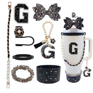 Imagem de Conjunto de acessórios de copo de 8 peças para copo Stanley de 30 e 1,304 g com alça, incluindo topo de palha, bota, alça de alça de garrafa de água, decoração de arco de palha, pulseiras, pingente de