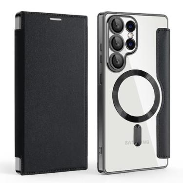 Imagem de HJZSZX Para Galaxy S25Plus Magnético Luxo Cor Sólida Couro Flip Carteira Slot Para Cartão Capa de Telefone (Para Galaxy S25Plus/Preto)