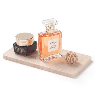 Imagem de Bandeja de banheiro travertino sem bordas, bandeja decorativa de mármore retangular para bancada, cômoda, joias, perfume, vela, sabão 20 cm x 10 cm x 1 cm