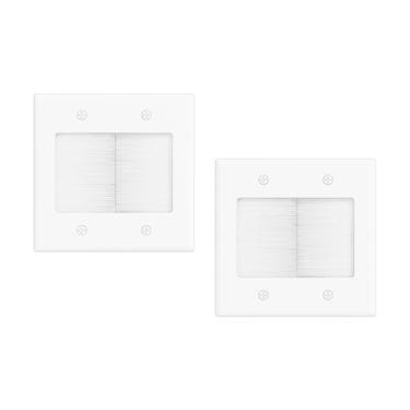 Imagem de iwillink Placa de parede branca com 2 escovas, cabo de passagem para gerenciamento de cabos, cabos Ethernet, cabos HDMI e sistemas de home theater, 2 unidades
