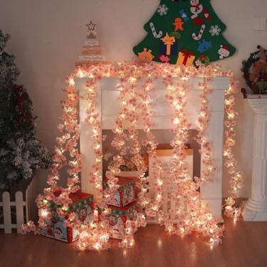 Imagem de Lfasww Luzes artificiais de flor de cerejeira, 190 LEDs, 1,7 m x 1,9 m, luzes brancas quentes com controle remoto e temporizador, 8 modos, alimentado por USB para decoração de Natal e festa de parede