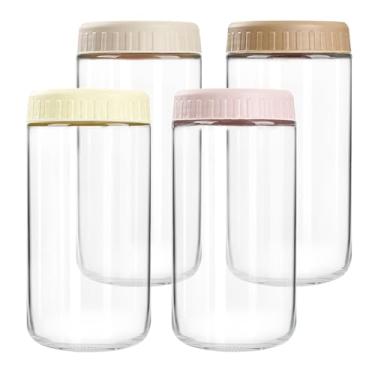 Imagem de Recipientes de aveia noturnos com tampas, potes de vidro de 680 g com tampas, 4 peças, frascos de vidro de boca larga para salada, iogurte, lanches, preparação de refeições