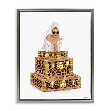 Imagem de Stupell Industries Roupão de banho feminino e malas cinza emoldurado com tela flutuante design de arte de parede por Ziwei Li, 89 x 63 cm