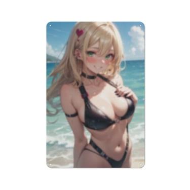 Imagem de Anime Sexy Bikini Hot Girl Pinup Girl Metal Tin Sign Wall Art Poster Decor for Home Bar Club Bedroom Bathroom Man Cave Otaku 20 x 30 cm, AH087