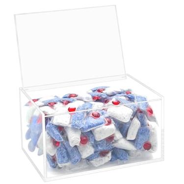 Imagem de Suporte de cápsulas de acrílico para lava-louças com tampa articulada, caixa de recipiente para detergente, transparente