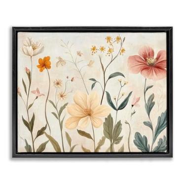 Imagem de Stupell Industries Design de arte de parede em tela flutuante com moldura preta com folhagem floral fraca da Petal Prints Design, 64 x 78 cm