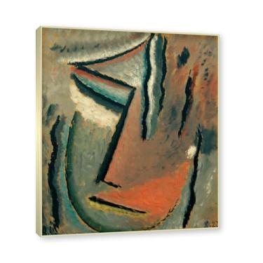 Imagem de NHLDZYH Moldura de champanhe. Impressões de arte Alexej von Jawlensky - Pintura de retrato - (cabeça abstrata dor silenciosa) - Pôster de decoração de parede vintage. 40 x 48 cm - 15,7 x 18,9 pol