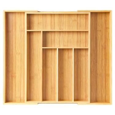 Imagem de Organizador Grande de Talheres de Bambu, Porta Talheres, Organizador de Gaveta Cozinha, Talheres Caixa de Armazenamento Madeira, Porta Talheres Gaveta, Porta Talher