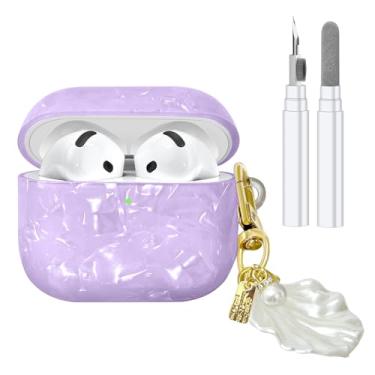 Imagem de Compatível com AirPods 4 2024, linda capa protetora de TPU para AirPods com kit de limpeza e acessórios de cordão para mulheres e meninas, roxo
