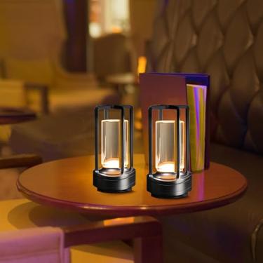 Imagem de Kipliko Candeeiro de mesa sem fio com sensor de toque, lanterna de cristal, conjunto de 2, lâmpadas de LED sem fio recarregáveis, toque de escurecimento contínuo de 3 cores, luminária de mesa para