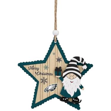 Imagem de FOCO Enfeite de estrela de madeira NFL Philadelphia Eagles com gnomo – Decoração de Natal oficialmente licenciada