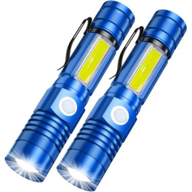 Imagem de Lanternas de LED recarregáveis, lanterna magnética super brilhante tática com luz lateral, recarregável por USB, zoom, impermeável, melhor lanterna pequena para acampamento, azul de emergência