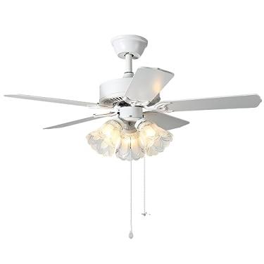 Imagem de TWLITE Ventilador de teto interno de 106 cm com corrente de tração e base de três lâmpadas LED, ventilador de teto com lâminas reversíveis tradicionais de 3 velocidades (branco)