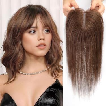 Imagem de HAIRCUBE Toppers de cabelo para mulheres Top Hairpieces 100% cabelo humano real com franja Toppers cabelo humano com 3 clipes base de renda suíça amarrado à mão queda de cabelo/desbaste, cabelo