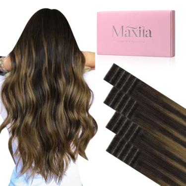 Imagem de MAXITA Extensões de cabelo humano Invisi Edge Tape in Hair 20 polegadas 50 g 20 peças Balayage marrom escuro a marrom castanha sem costura fita injetada invisível em extensões de cabelo sedoso suave