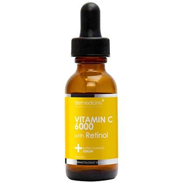 Imagem de Dermedicine Vitamina C 6000 com soro antienvelhecimento de retinol para rosto | Grau farmacêutico | Ajuda a suavizar rugas, ilumina a pele | Melhora a textura e o tom para uma pele mais jovem | 30 ml