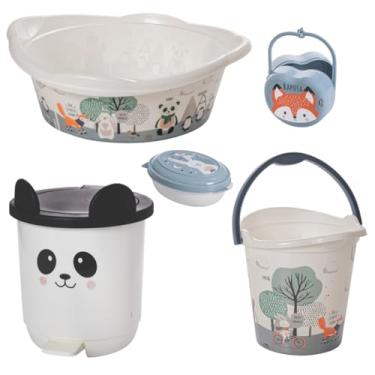 Imagem de Kit Banho De Bebê Bacia Ludica Plasutil Balde Lixeira 5 peças (Bichinhos Menino)