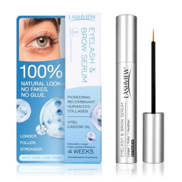 Imagem de LASHVIEW Soro avançado de crescimento de cílios para cílios e sobrancelhas mais espessos e mais longos, óleo de rícino vital, cílios de crescimento com realçador de sobrancelhas (5 ml)