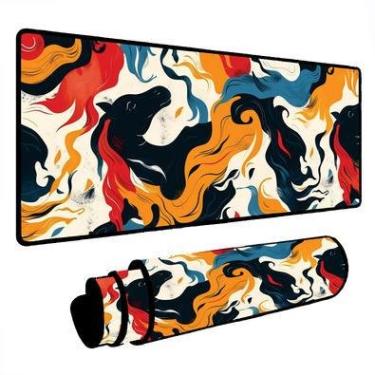 Imagem de Mouse Pad Gamer Speed Extra Grande Desk Pad Profissional Premium Com Borda Costurada 90x40  - Cavalo Abstrato