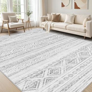 Imagem de cotiled Tapete de área de 20 x 25 cm para sala de estar, lavável antiderrapante para área grande, tapete de piso interno, macio, boêmio, casa de fazenda, para quarto e sala de jantar (cinza claro, 20