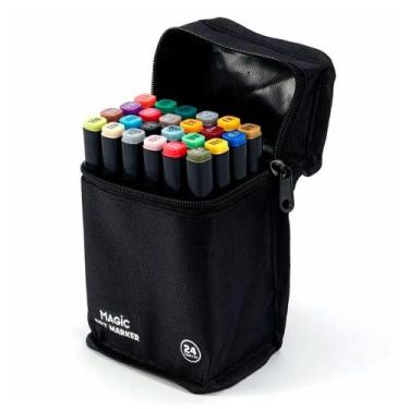 Imagem de Kit Art Marker 24 Cores - Canetas Marcadoras Ponta Dupla com Bolsa Org
