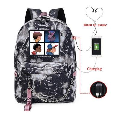 Imagem de Mochila Casual Stranger Things na porta USB para Boys-Black - Lightbek