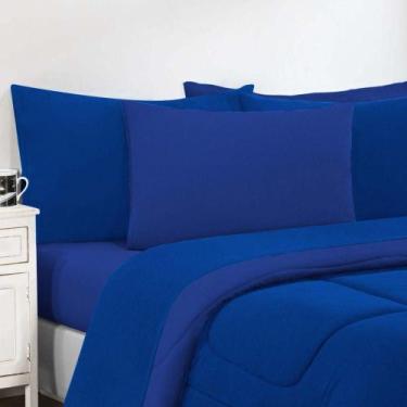 Imagem de Kit Edredom Malha 100% Algodão Gran Moratta 2 Peças Solteiro - Azul Ro