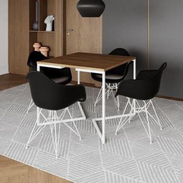 Imagem de Mesa Jantar Industrial Quadrada Amêndoa 90Cm Base V C/4 Poltronas Pret