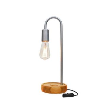 Imagem de Luminária De Mesa Taschibra Flam Metal/madeira E27 Bivolt Prata, Bivol