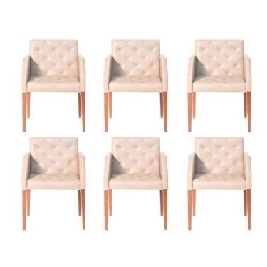 Imagem de Kit 6 Poltronas Nina Costura Capitonê Em Tecido Sintético - Bege - Cor