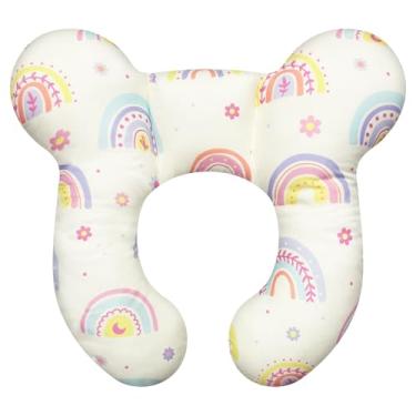 Imagem de DEEZOMO Travesseiros de pescoço de bebê – Almofada de viagem infantil atualizada para cabeça e pescoço de criança, travesseiro de pescoço infantil para carro avião carrinho de bebê – arco-íris B