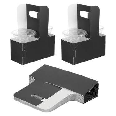 Imagem de PATIKIL Porta-bebidas com alça, 25 peças de papelão Kraft 2 porta-copos para bebidas quentes ou frias, sacos de presente de flores, caixas de embalagem floral, festa, preto/branco