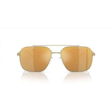 Imagem de Emporio Armani Óculos de sol masculino Ea2150 Aviator, Ouro claro brilhante/marrom espelhado dourado, 57 mm