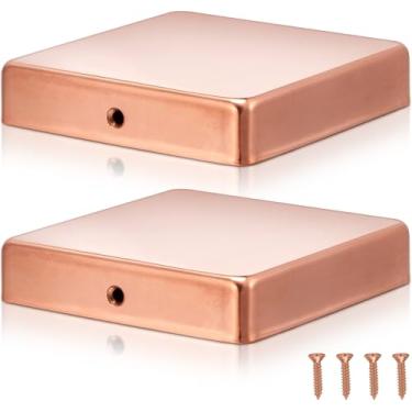 Imagem de Tandefio Tampas de poste de cobre sólido tampas de decks de pirâmide com parafuso para metal madeira cedro cerca deck corredores caixa de correio tampa final (4x4'' (real 3,5x3,5''), plana, 2 peças)