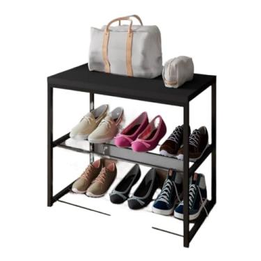 Imagem de Sapateira Banco Hall de Entrada Industrial Prateleira em Aço (PRETO)