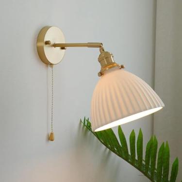 Imagem de Arandelas De Parede Douradas Retrô Brancas Cerâmicas Interruptor De Puxar Acabamento Em Latão Quarto Sala De Estar Sala De Jantar Corredor Arandelas De Luz Penduradas Na Parede