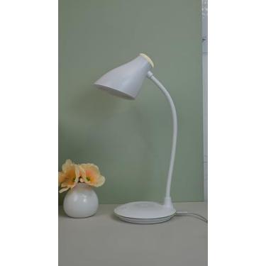 Imagem de ZiRanTai Lâmpada de mesa LED com carregador sem fio, porta de carregamento tipo C, luminária de mesa com regulação de 3 níveis, pescoço de ganso ajustável de 360°, lâmpadas de mesa para escritório em