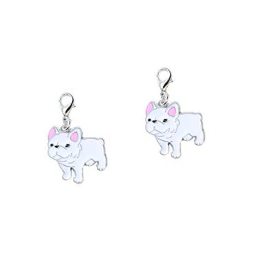 Imagem de Pingente de chaveiro de cachorro, mini chaveiro memorial de cachorro fofo de metal leve para presente 2 peças (buldogue francês-branco)
